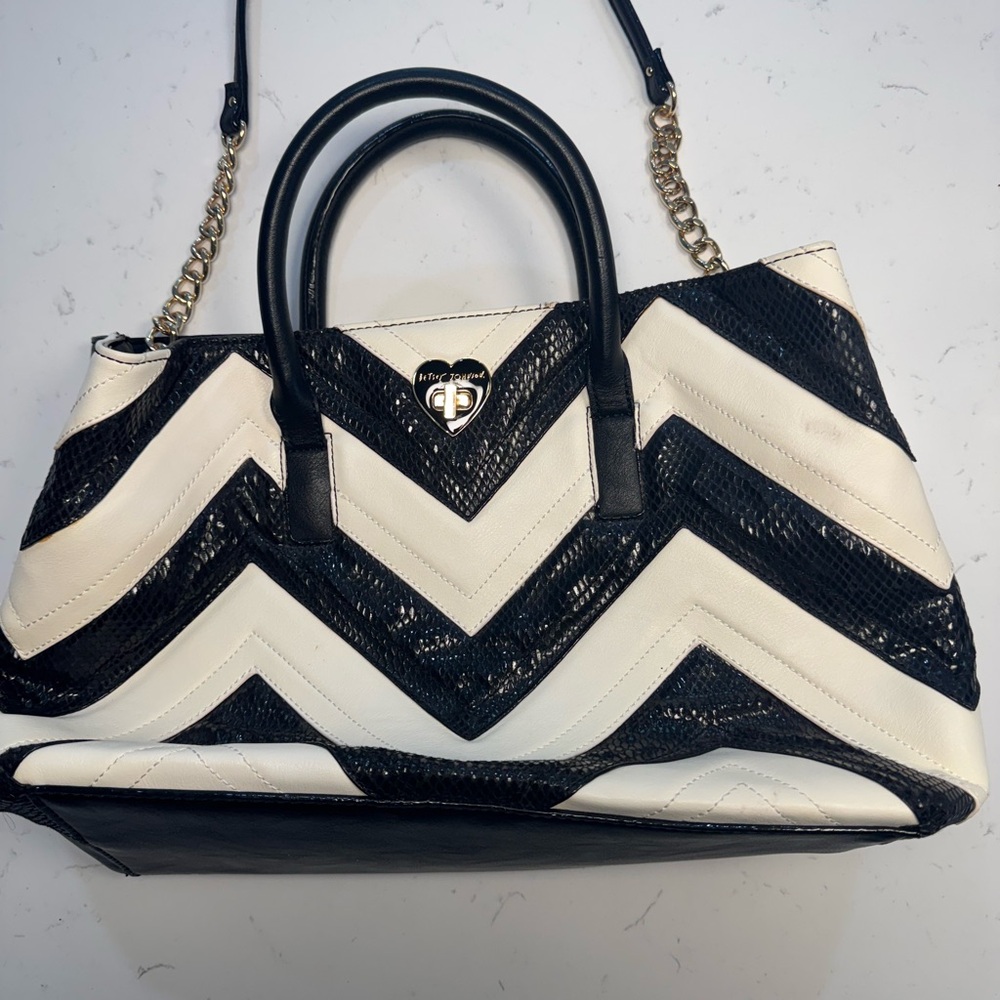 Betsey Johnson Black and White Chevron Satchel